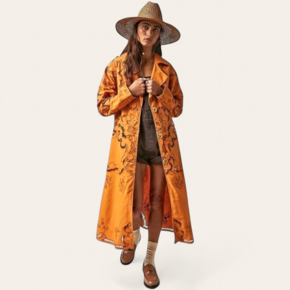Free People Eyelet Linen Susanna Autumn Marigold Duster Jacket XS NWOT - Picture 2 of 15